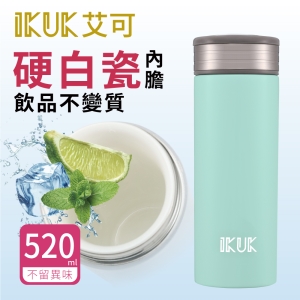 【IKUK】艾可陶瓷保溫杯-大好提款520ml漾藍綠(特大容量★咖啡裝滿外帶好easy)