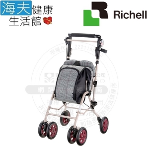 【海夫健康生活館】HEF 日本Richell 三段高度可調 超輕巧 購物步行車 格紋灰(RDB44195)