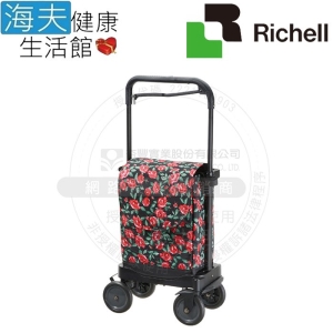 【海夫健康生活館】HEF 日本Richell 可拆卸 超輕量型 購物步行車 玫瑰圖紋(RDB18792)