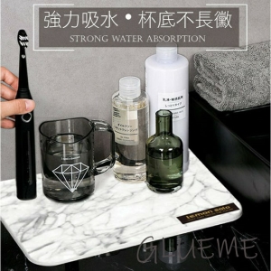 多功能彩繪珪藻土吸水墊(1入)＋可伸縮瀝水碗盤架(1入)