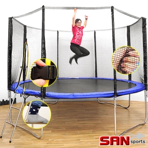 【SAN SPORTS】跳跳樂大型144吋彈跳床(含保護網+梯子) B004-144 帶護網12英尺跳跳床彈簧床.有氧彈跳樂彈跳器跳高床.成人平衡感兒童遊戲床.運動健身器材.推薦哪裡買PTT