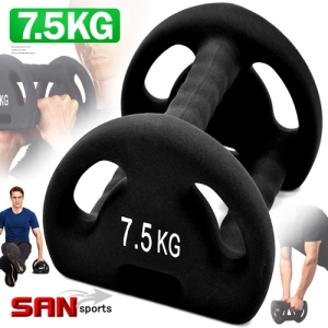 【SAN SPORTS】包膠手抓孔7.5KG啞鈴(三握把) C158-1075 浸塑鑄鐵7.5公斤安全啞鈴.伏地挺身器俯臥撐架.托壺鈴甩鈴槓鈴.舉重量訓練重力設備.健身器材運動用品.推薦哪裡買ptt