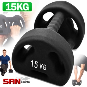 【SAN SPORTS】包膠手抓孔15KG啞鈴(三握把) C158-1015 浸塑鑄鐵15公斤安全啞鈴.伏地挺身器俯臥撐架.托壺鈴甩鈴槓鈴.舉重量訓練重力設備.健身器材運動用品.推薦哪裡買ptt
