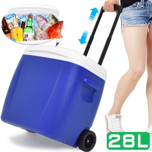 拖輪式拉桿28L冰桶 D227-028 (28公升冰桶行動冰箱.保冷箱海釣魚冰桶子.外賣保冰桶保冷桶.保溫箱手推車.冰筒保溫桶冷藏箱.保冰袋保鮮袋保溫袋.夜市擺攤汽車戶外露營用品.便宜推薦哪裡買ptt)