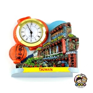 【收藏天地】台灣紀念品專賣＊時鐘冰箱貼擺飾-九份山城 磁鐵 送禮 文創 風景 觀光 批發 禮品 外國朋友