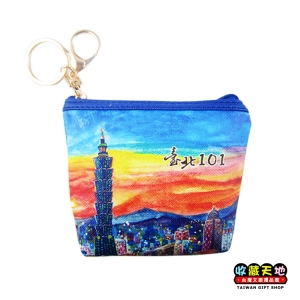 【收藏天地】台灣紀念品＊插畫零錢包 -101晚霞 ∕皮夾 錢包 禮物
