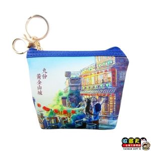 【收藏天地】台灣紀念品＊插畫零錢包 - 九份黃金山城 ∕皮夾 錢包 禮物 文創 可愛 小物