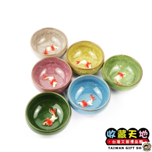 【收藏天地】台灣紀念品＊冰裂花紋金魚茶杯