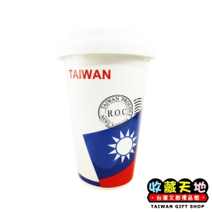 【收藏天地】台灣紀念品＊ 雙層陶瓷杯 愛台灣系列 - 台灣國旗  ∕  雙層陶瓷 安全 耐熱 精緻工藝