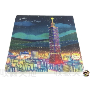 【收藏天地】台灣紀念品＊陶瓷杯墊冰箱貼-台北大樓夜景∕ 磁鐵 杯墊 彩繪 觀光 禮品 辦公小物 生活用品 居家裝飾