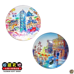 【收藏天地】台灣紀念品＊水晶玻璃球冰箱貼-台北九份造型2款 ∕ 小物 磁鐵 送禮 文創 風景 觀光  禮品 外國朋友