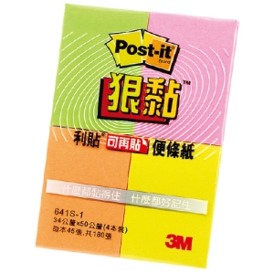 3M 641S-1狠黏貼便條紙4色×34×50mm