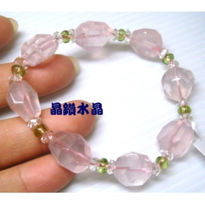 【晶鑽水晶】天然星光粉晶 (芙蓉晶) + 黃水晶或橄欖石 手鍊 附禮盒