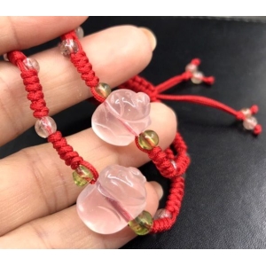 【晶鑽水晶】天然星光粉晶 (芙蓉晶) 小豬 ＋ 橄欖石手鍊 大人款