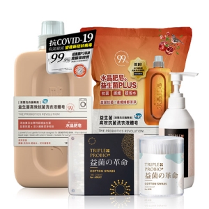 南僑水晶x益菌革命-益生菌居家抗菌組合(滾筒洗衣液體皂共2000ml＋玫瑰乾洗手＋棉花棒x2)