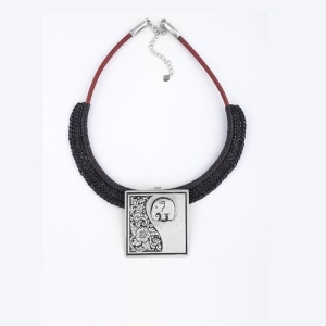 玫瑰棉圖案方形吊墜項鍊Square Pendant, Cotton Rose Pattern Necklace