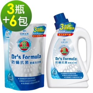 《台塑生醫》Dr’s Formula複方升級-防蹣濃縮洗衣精(3瓶＋6包)