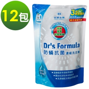 《台塑生醫》Dr’s Formula複方升級-防蹣抗菌濃縮洗衣精補充包1.5kg(12包入)