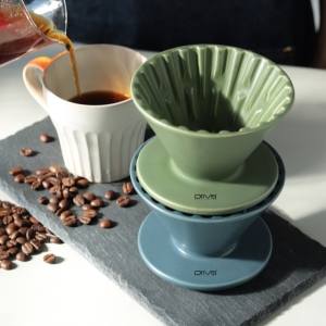 南美龐老爹咖啡 Driver 竹節陶瓷濾杯 咖啡濾杯 1-3cup 仿生設竹節排水骨結構 濾紙服貼度100% 灰綠/灰藍