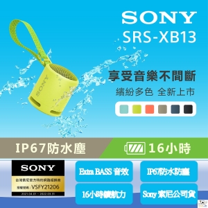 [Sony 索尼公司貨 保固365]防水 防塵 重低音輕便揚聲器 SRS-XB13