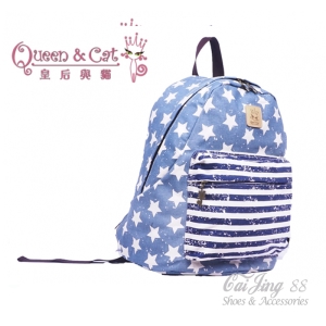 後背包_-經典後背包_Queen&Cat 帆布包_淺藍星星深藍條紋_ES945_采靚鞋包精品