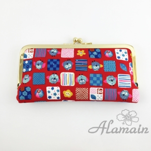 手拿包❀Alamain艾拉蔓❀紅櫻花與藍貓頭鷹_鑲鑽招財包_蘿蔓包_中型長夾口金包(附贈短鏈)_可另加購長鍊可變換成側背/肩背包_采靚鞋包精品