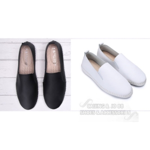 2BA73【富發牌】素面微尖頭真皮男款懶人鞋-黑/白 _采靚鞋包精品_ 台灣製