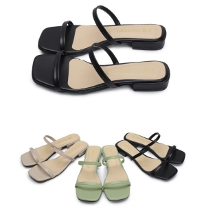 【富發牌】1PE90 仙女CHIC方頭細線拖鞋-黑/綠/杏 _采靚鞋包精品_ 台灣製