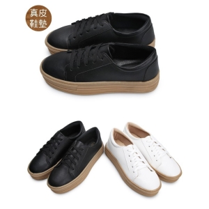 【富發牌】1CW45 皮質拼接鬆糕休閒鞋-黑/白 _采靚鞋包精品_ 台灣製