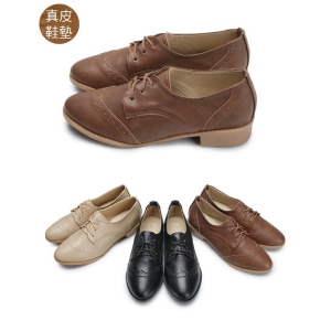 1CA119【富發牌】 牛津雕花尖頭休閒鞋-黑/咖/杏 _采靚鞋包精品_ 台灣製