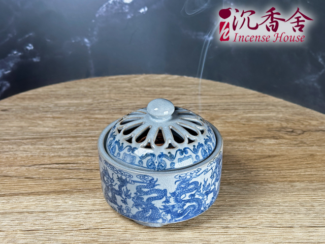沉香舍】汝窯青花龍紋陶瓷香爐/聞香杯可搭配8公分香篆小盤香臥香香插