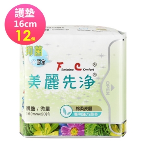 FC美麗先淨 草本抗菌衛生棉 護墊 16cm 20片/包x12包