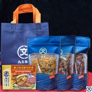 環保提袋組(原味肉鬆240g+豬肉絲120g+黑胡椒肉乾140g+韓式泡菜鮮魚杯湯)