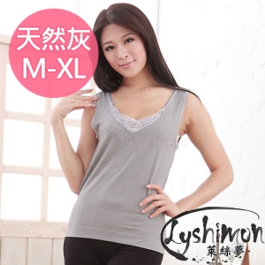 【萊絲夢】台灣製竹炭蕾絲背心(天然灰M-XL)1201 ◎典雅/抑菌/居家/休閒/內外搭◎