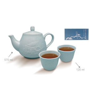 浮雕山茶花1壺2杯