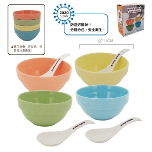 英國熊粉彩四碗四匙(色土瓷)-混色出貨