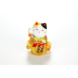 日本藥師窯-彩繪小判招財貓-金運