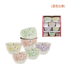 手造4.5吋方口櫻花碗6入-混出