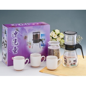 800cc沖泡壺＋3入瓷杯＋玻璃儲物罐-台製
