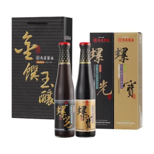 丸莊金饌玉釀禮盒組-螺光黑豆蔭油膏420ml＋螺光黑豆蔭油清420ml(最低訂購量6組/箱)