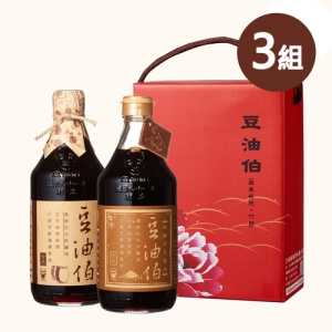 豆油伯醬油 經典牡丹2入禮盒組(缸底500ml+金豆500ml)，共3組