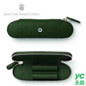 【Graf Von Faber-Castell】2支入拉鍊式筆套 橄欖綠壓紋 V118881-1  /個