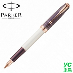 【派克 PARKER】商籟系列 白桿格紋玫瑰金夾 鋼筆 18K 筆尖F  P1930527 /支