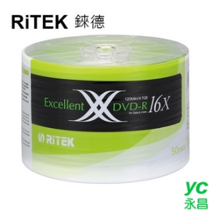 【RiTEK錸德】 16X DVD-R 裸裝 4.7GB X版 50片/組
