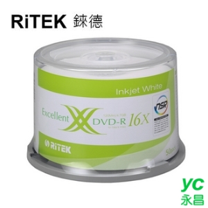 【RiTEK錸德】 16X DVD-R 桶裝 4.7GB 珍珠白滿版可列印式 50片/組