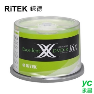 【RiTEK錸德】 16X DVD-R 桶裝 4.7GB X版 50片/組