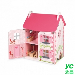 【法國Janod】Dolls House-粉夢幻娃娃屋(買大送小)贈-快樂家庭人偶 J06581 /組