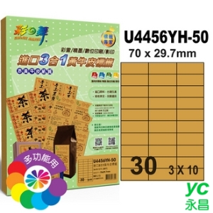 彩之舞 U4456YH-50 進口3合1黃牛皮標籤 3x10／30格直角(70*29.7mm) - 50張/包