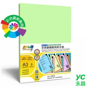 彩之舞 HY-T130HPGA3 彩雷彩色膠質耐用防水紙-淺綠色 170g A3 (塑膠材質) - 5張/包