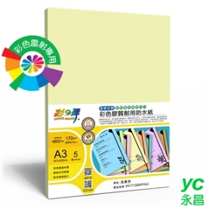 彩之舞 HY-T130HPYA3 彩雷彩色膠質耐用防水紙-淺黃色 170g A3 (塑膠材質) - 5張/包